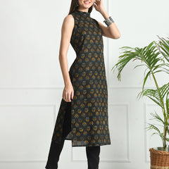 Women’s Pure Cotton Angrakha Kurti with Floral Print | 3/4 Sleeves | Adjustable Side Tie | Sizes S–XXL