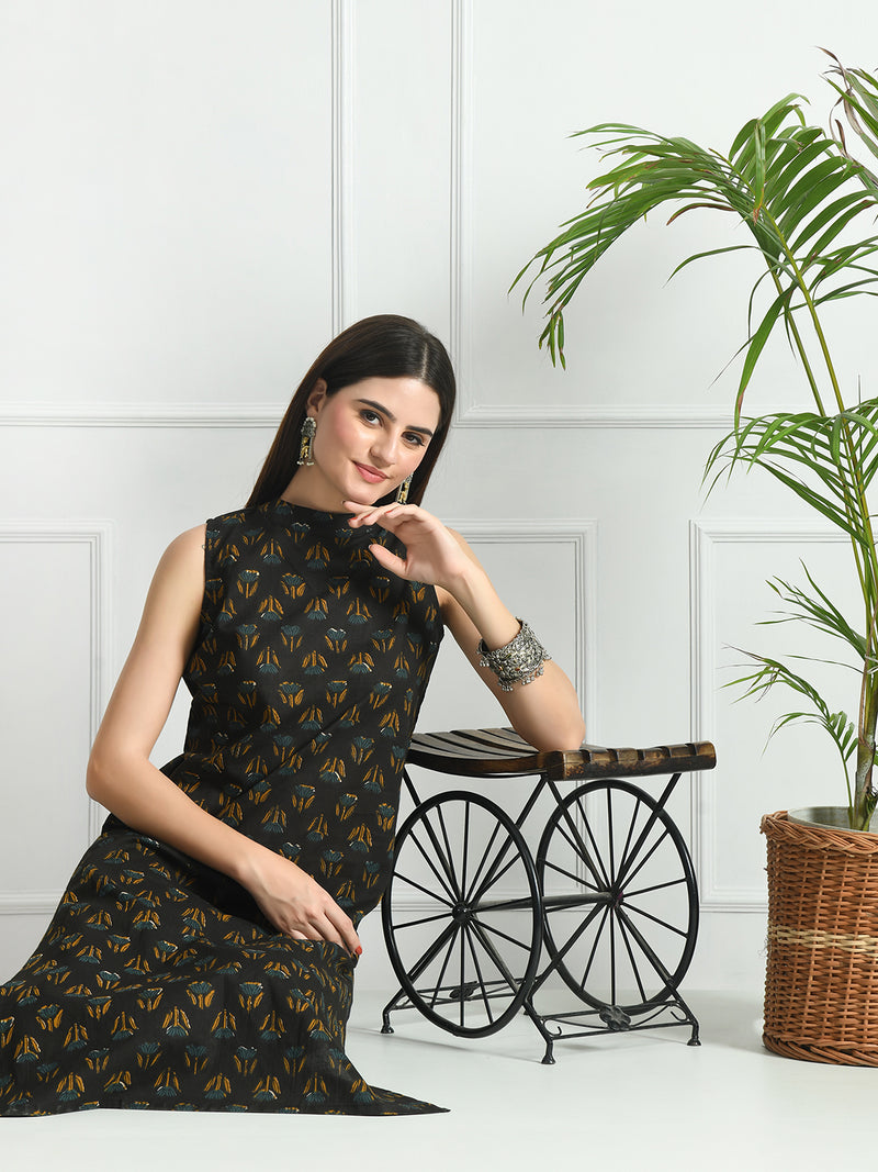 Women’s Pure Cotton Angrakha Kurti with Floral Print | 3/4 Sleeves | Adjustable Side Tie | Sizes S–XXL