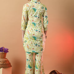 Multicolor Elegant Collared Co-Ord Set with Frill Detail & Elasticated Pants