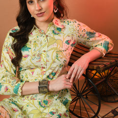 Multicolor Elegant Collared Co-Ord Set with Frill Detail & Elasticated Pants