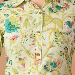 Multicolor Elegant Collared Co-Ord Set with Frill Detail & Elasticated Pants