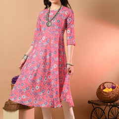 Round Neck Floral Print Long Kurti