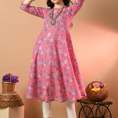 Round Neck Floral Print Long Kurti
