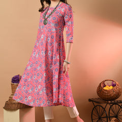 Round Neck Floral Print Long Kurti