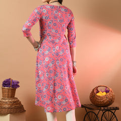 Round Neck Floral Print Long Kurti