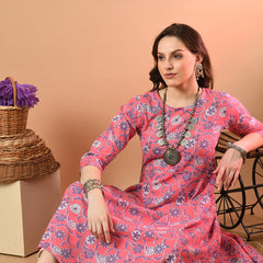 Round Neck Floral Print Long Kurti
