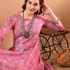Round Neck Floral Print Long Kurti
