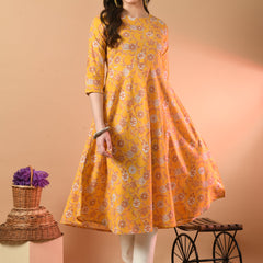 Round Neck Floral Print Long Kurti