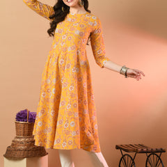 Round Neck Floral Print Long Kurti