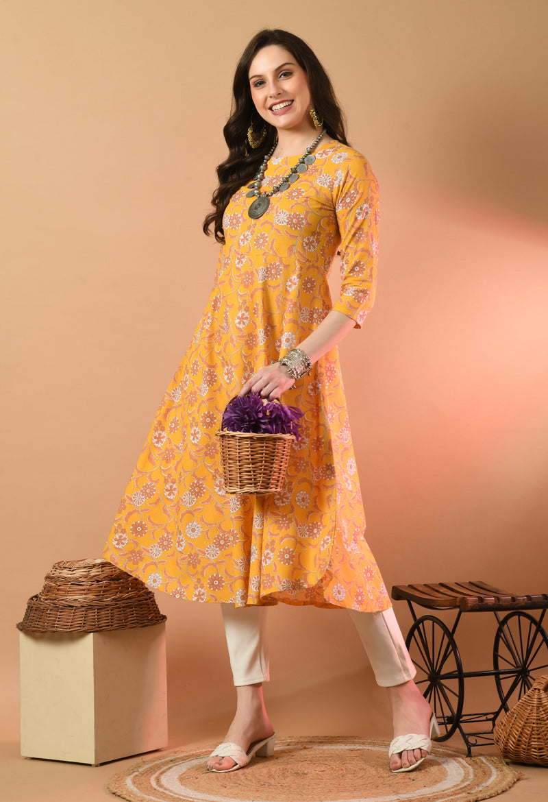 Round Neck Floral Print Long Kurti