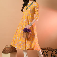 Round Neck Floral Print Long Kurti