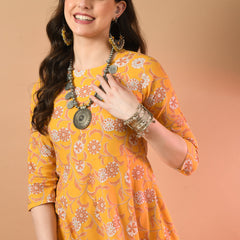 Round Neck Floral Print Long Kurti