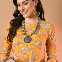 Round Neck Floral Print Long Kurti