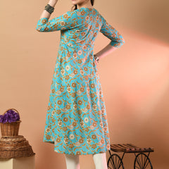 Round Neck Floral Print Long Kurti