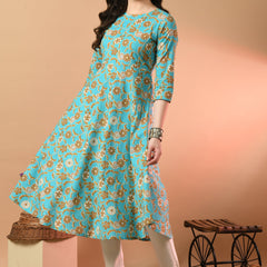 Round Neck Floral Print Long Kurti