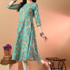 Round Neck Floral Print Long Kurti
