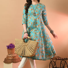 Round Neck Floral Print Long Kurti