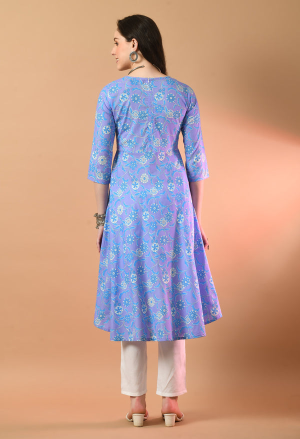 Round Neck Floral Print Long Kurti