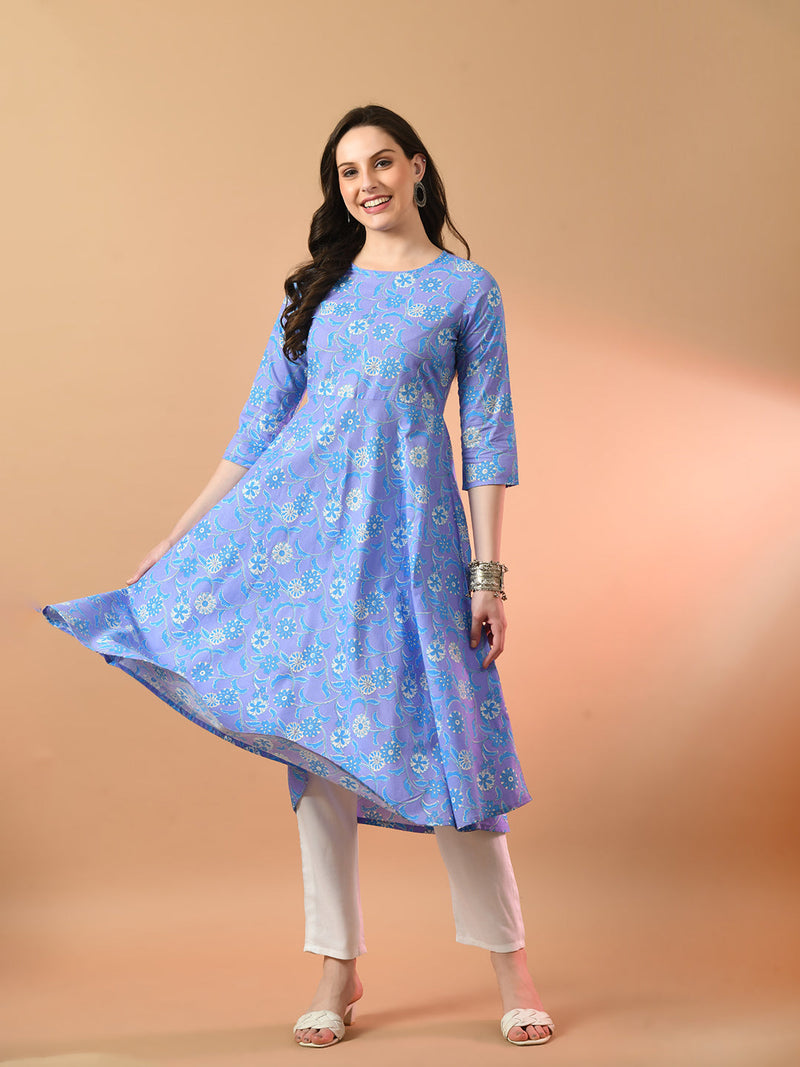 Round Neck Floral Print Long Kurti