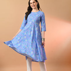 Round Neck Floral Print Long Kurti