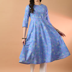 Round Neck Floral Print Long Kurti