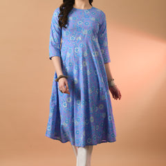 Round Neck Floral Print Long Kurti