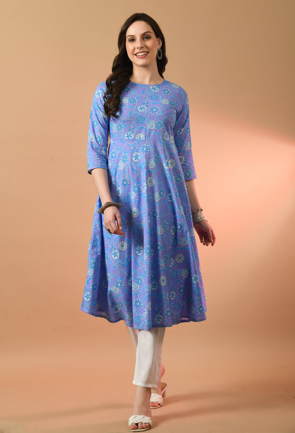 Round Neck Floral Print Long Kurti