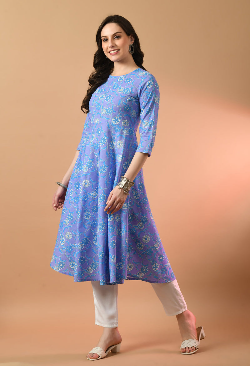 Round Neck Floral Print Long Kurti
