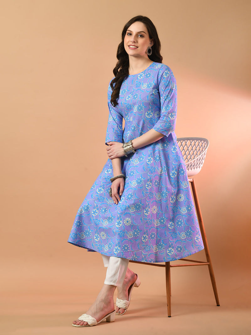 Round Neck Floral Print Long Kurti
