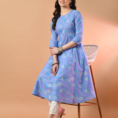 Round Neck Floral Print Long Kurti