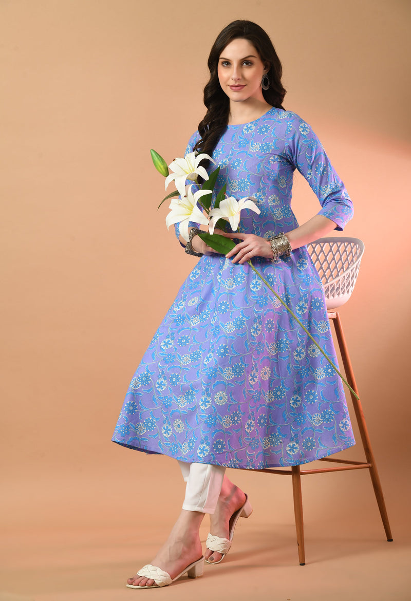 Round Neck Floral Print Long Kurti