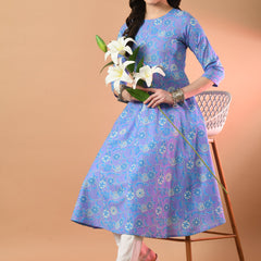 Round Neck Floral Print Long Kurti