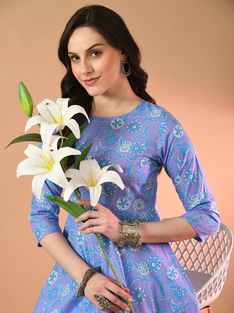 Round Neck Floral Print Long Kurti