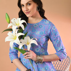 Round Neck Floral Print Long Kurti