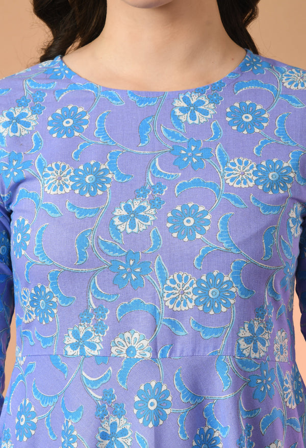 Round Neck Floral Print Long Kurti