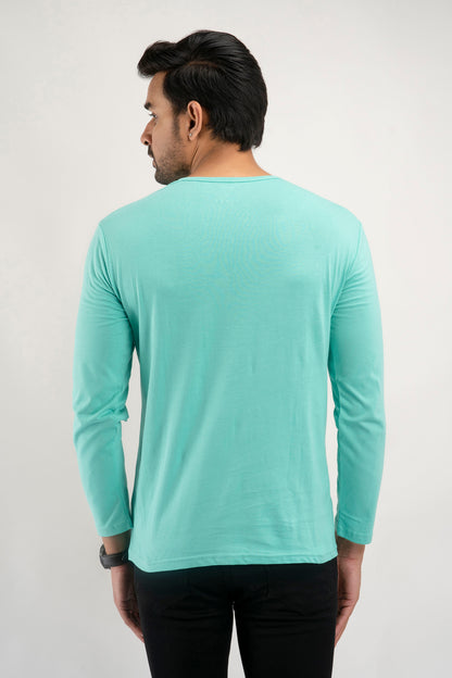Plain Sea Green Henley Full Sleeves T-Shirt