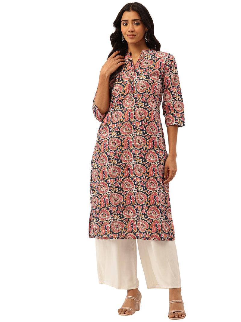 Graceful Long Kurta with 3/4 Sleeves and Button accents A Perfect Fusion of Comfort and Style