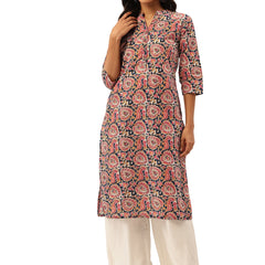 Graceful Long Kurta with 3/4 Sleeves and Button accents A Perfect Fusion of Comfort and Style