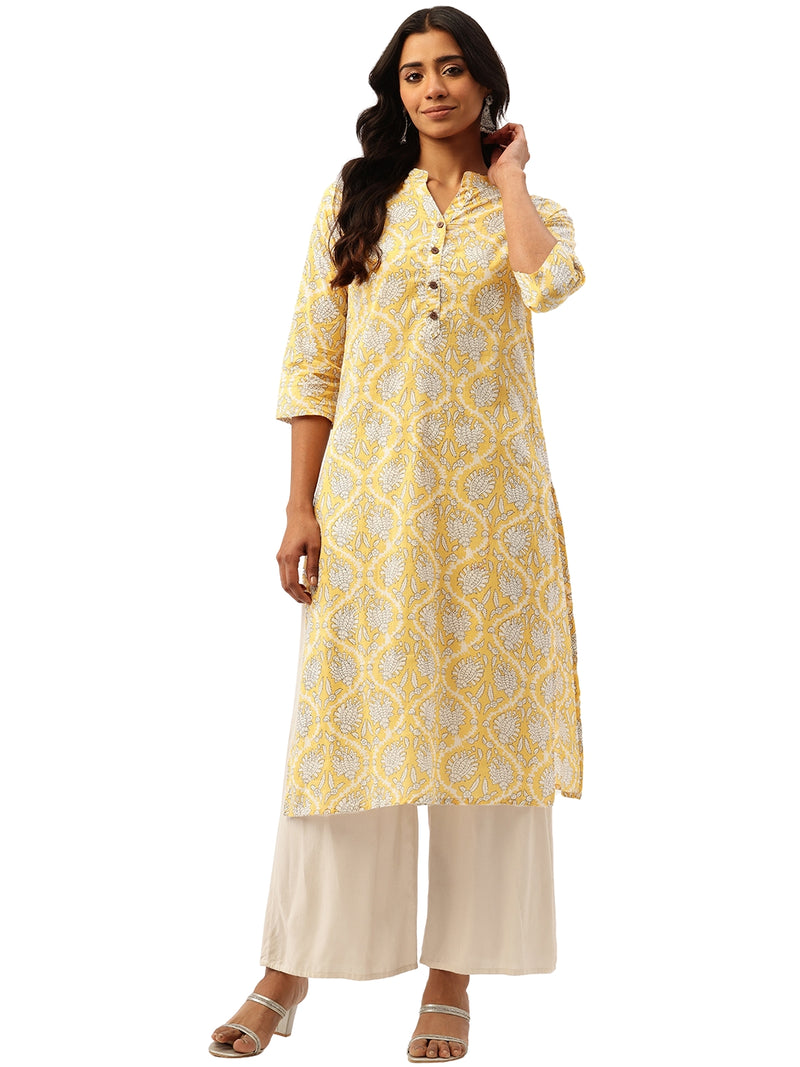 Graceful Long Kurta with 3/4 Sleeves and Button accents A Perfect Fusion of Comfort and Style