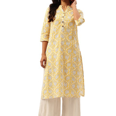 Graceful Long Kurta with 3/4 Sleeves and Button accents A Perfect Fusion of Comfort and Style