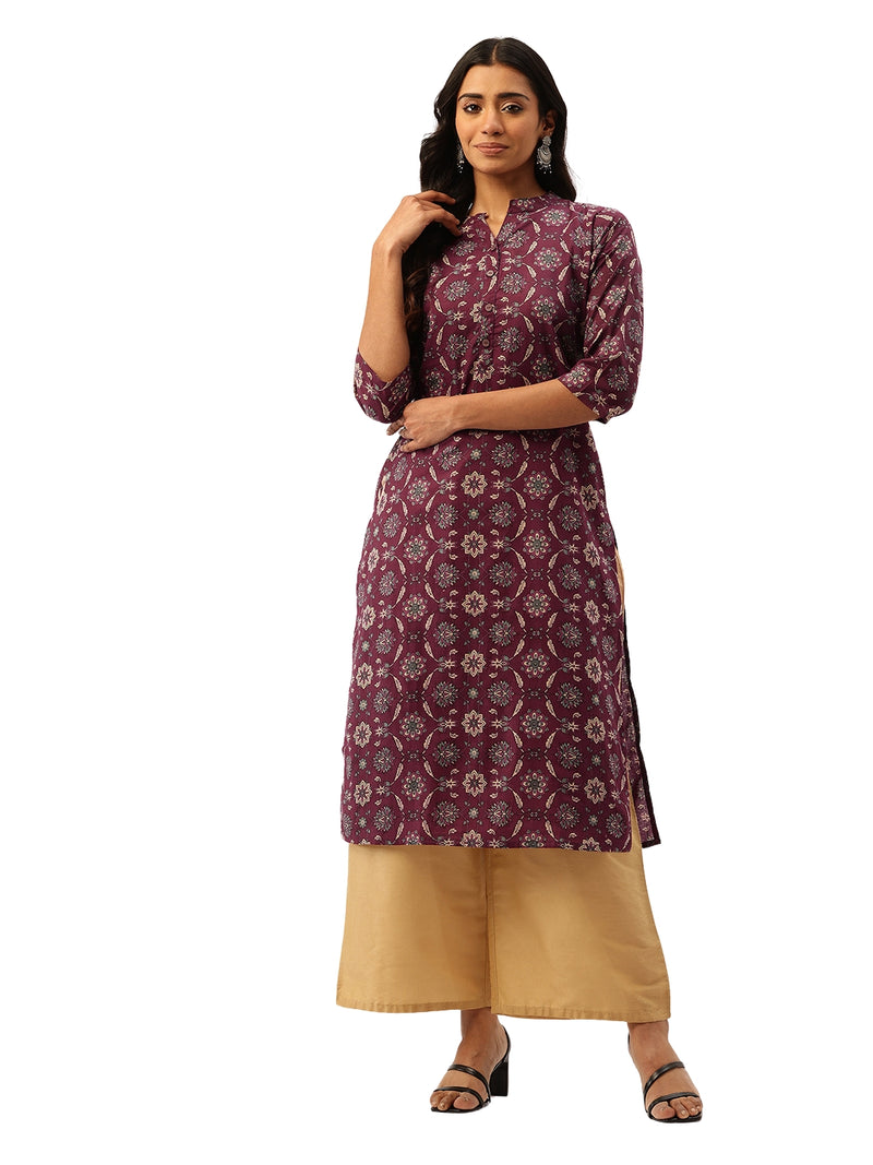 Graceful Long Kurta with 3/4 Sleeves and Button accents A Perfect Fusion of Comfort and Style