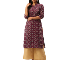 Graceful Long Kurta with 3/4 Sleeves and Button accents A Perfect Fusion of Comfort and Style