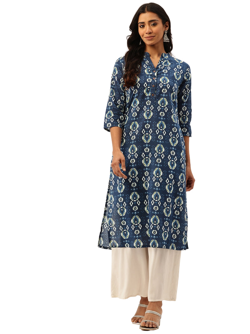 Graceful Long Kurta with 3/4 Sleeves and Button accents A Perfect Fusion of Comfort and Style