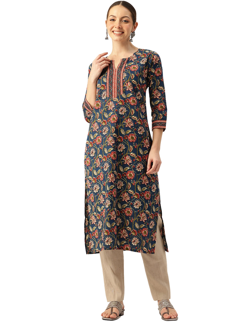 Empress Long Kurta for Women - V-Cut Neckline with 3/4 Sleeves