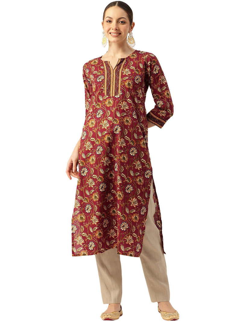 Empress Long Kurta for Women - V-Cut Neckline with 3/4 Sleeves