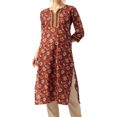 Empress Long Kurta for Women - V-Cut Neckline with 3/4 Sleeves