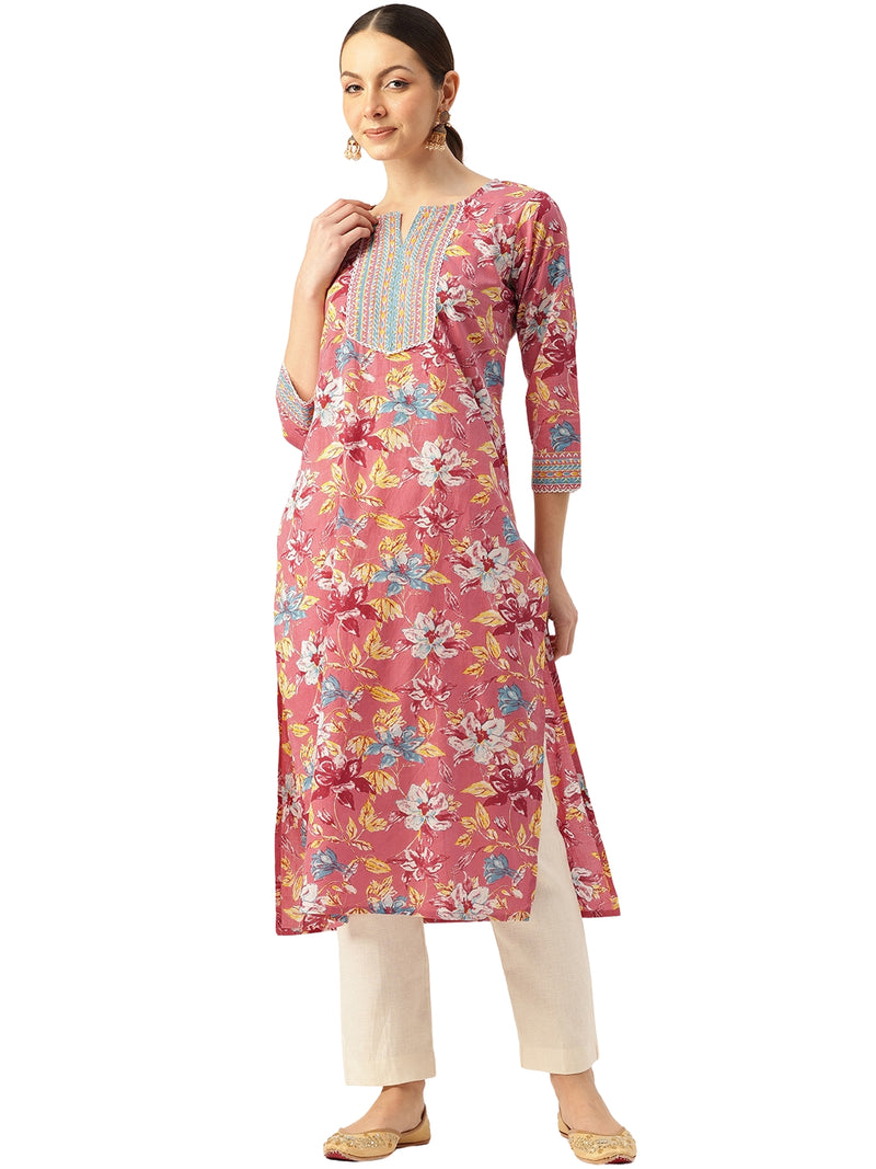Empress Long Kurta for Women - V-Cut Neckline with 3/4 Sleeves