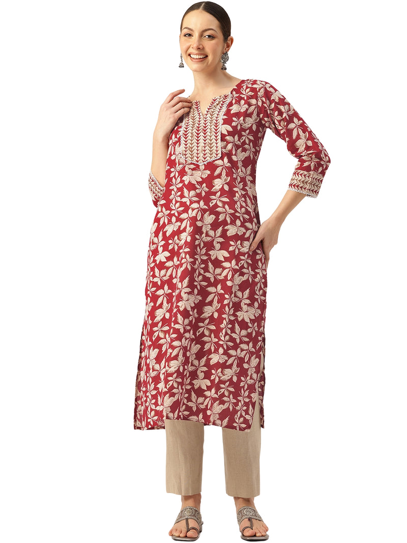 Empress Long Kurta for Women - V-Cut Neckline with 3/4 Sleeves