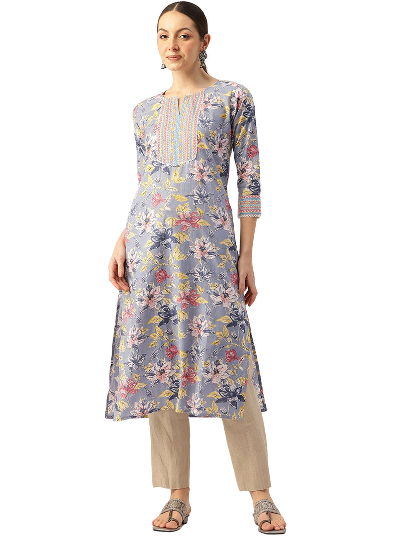 Empress Long Kurta for Women - V-Cut Neckline with 3/4 Sleeves