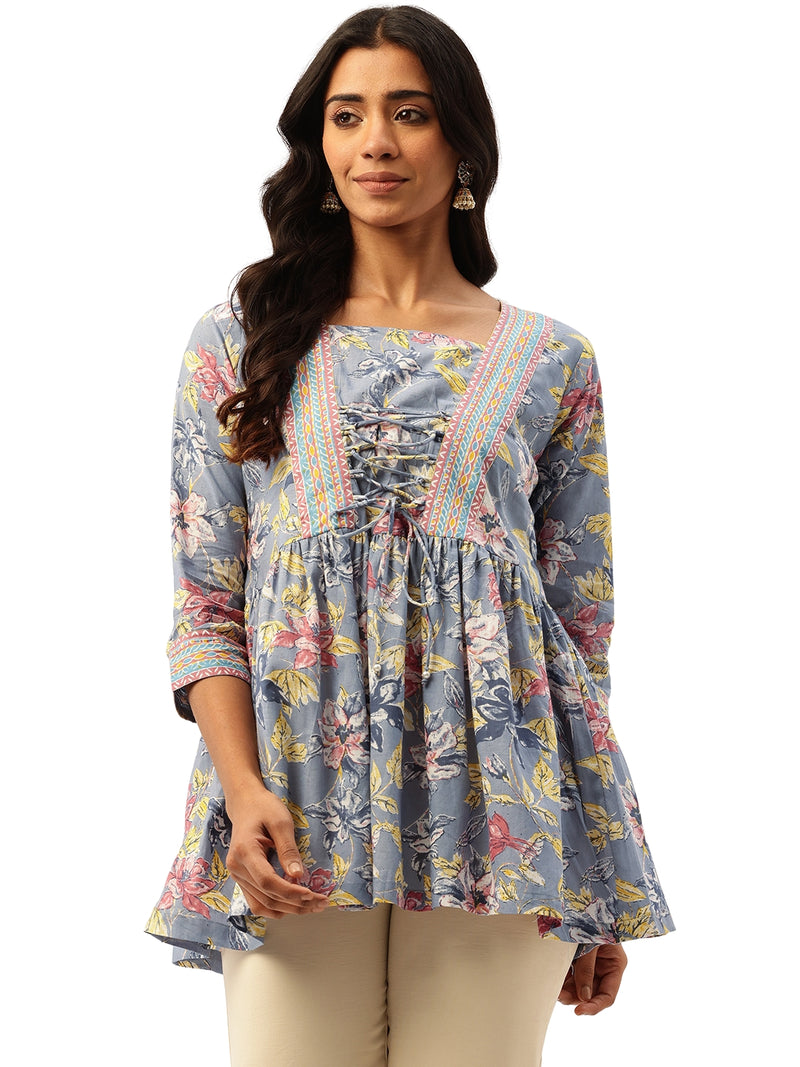 Princess Cut Top for Women - 3/4 Sleeves with Front Drawstrings